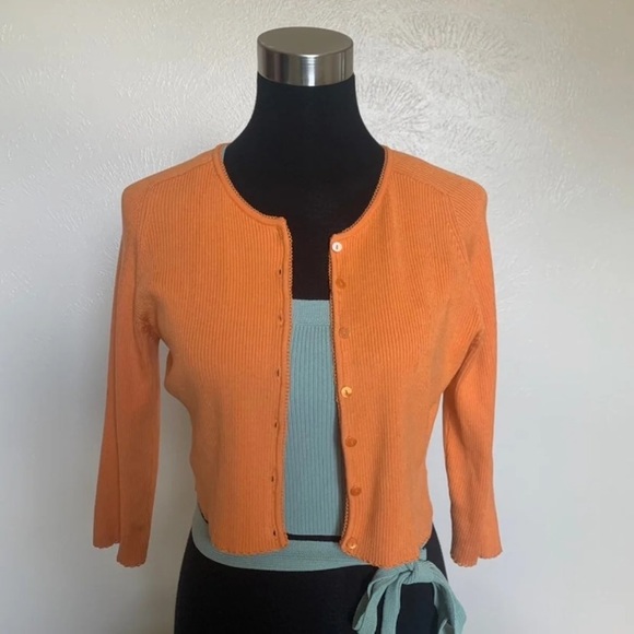90s Vintage Silk Ribbed Cropped Cardigan - Picture 2 of 11